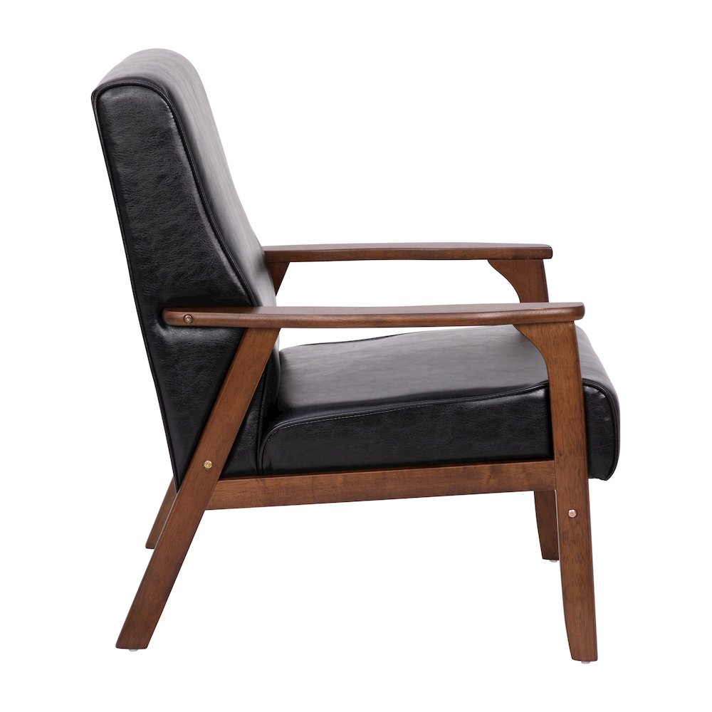 Upholstered Arm Chair with Walnut Finished Wooden Frame and Arms in Black