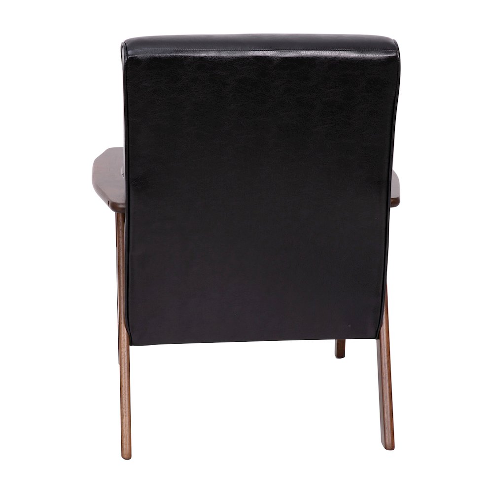 Upholstered Arm Chair with Walnut Finished Wooden Frame and Arms in Black