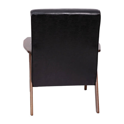 Upholstered Arm Chair with Walnut Finished Wooden Frame and Arms in Black