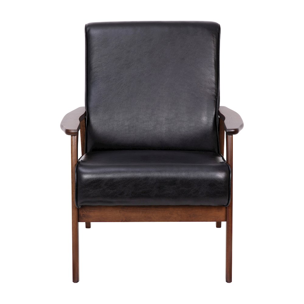Upholstered Arm Chair with Walnut Finished Wooden Frame and Arms in Black
