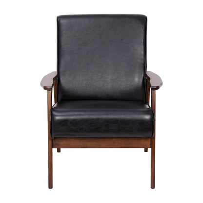 Upholstered Arm Chair with Walnut Finished Wooden Frame and Arms in Black