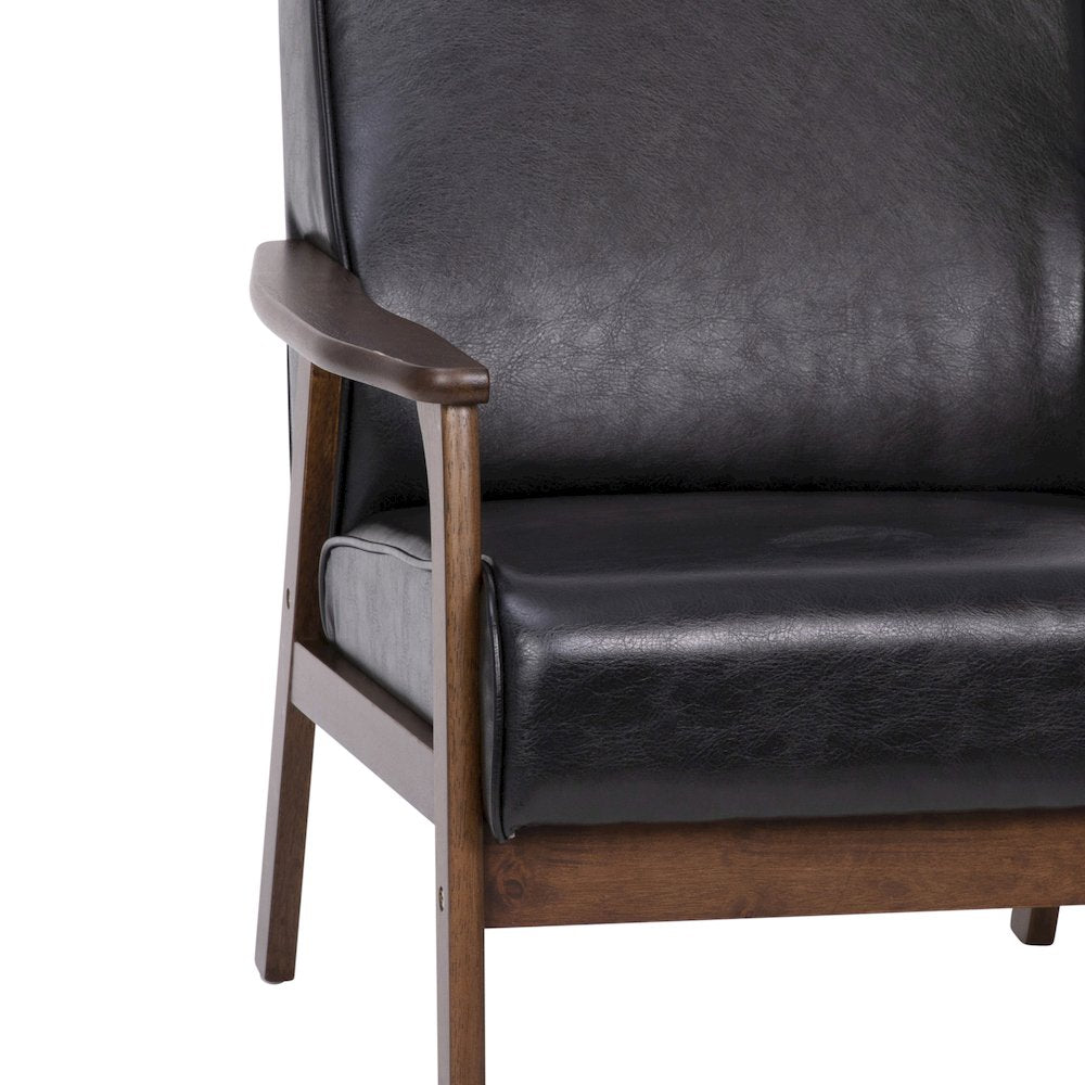 Upholstered Arm Chair with Walnut Finished Wooden Frame and Arms in Black