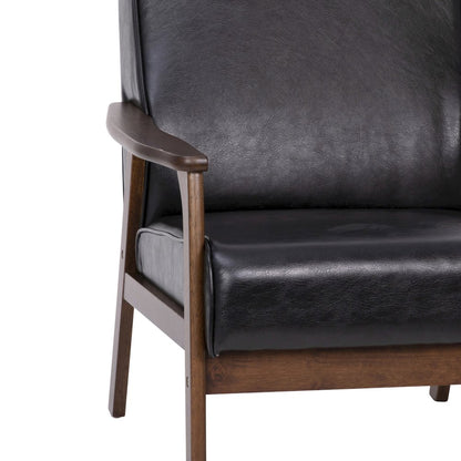 Upholstered Arm Chair with Walnut Finished Wooden Frame and Arms in Black