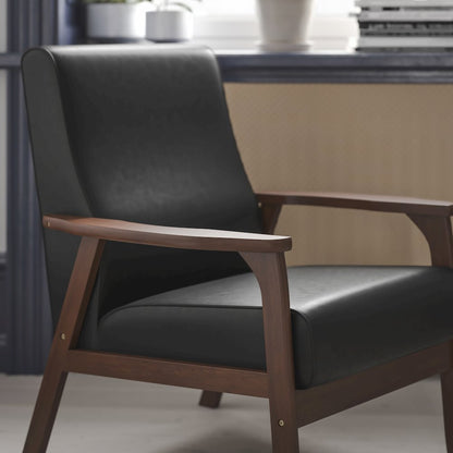 Upholstered Arm Chair with Walnut Finished Wooden Frame and Arms in Black