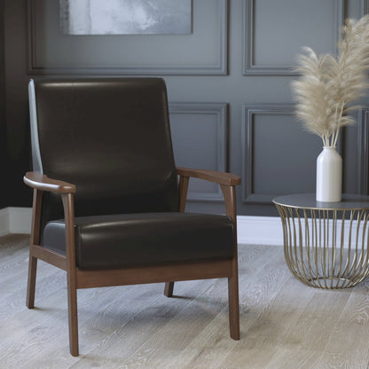 Upholstered Arm Chair with Walnut Finished Wooden Frame and Arms in Black