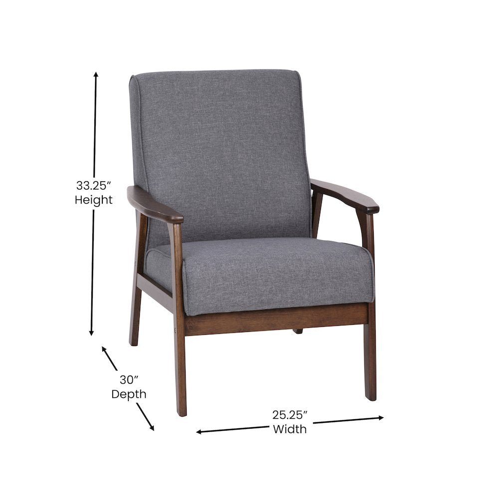Faux Linen Upholstered Arm Chair with Walnut Finished Wooden Frame