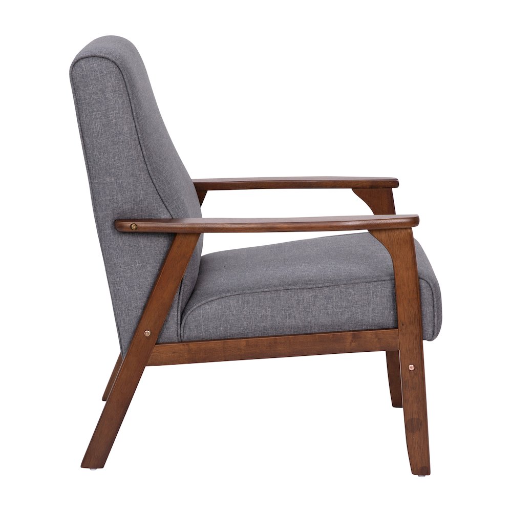 Faux Linen Upholstered Arm Chair with Walnut Finished Wooden Frame