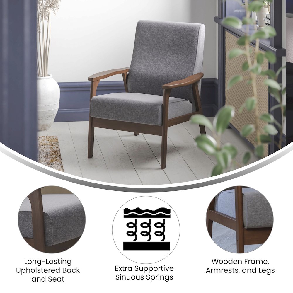 Faux Linen Upholstered Arm Chair with Walnut Finished Wooden Frame