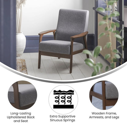 Faux Linen Upholstered Arm Chair with Walnut Finished Wooden Frame