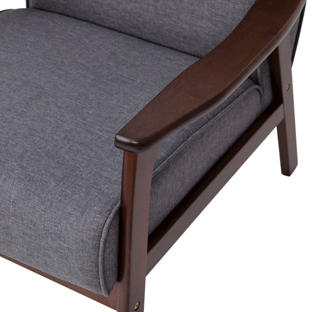 Faux Linen Upholstered Arm Chair with Walnut Finished Wooden Frame