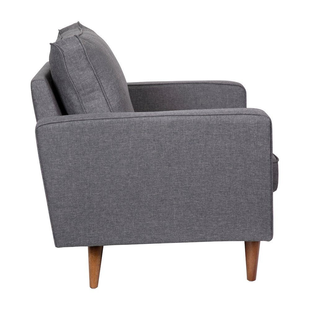 Armchair with Tufted Faux Linen Upholstery, Solid Wood Legs in Dark Gray