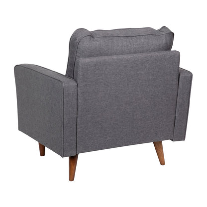Armchair with Tufted Faux Linen Upholstery, Solid Wood Legs in Dark Gray