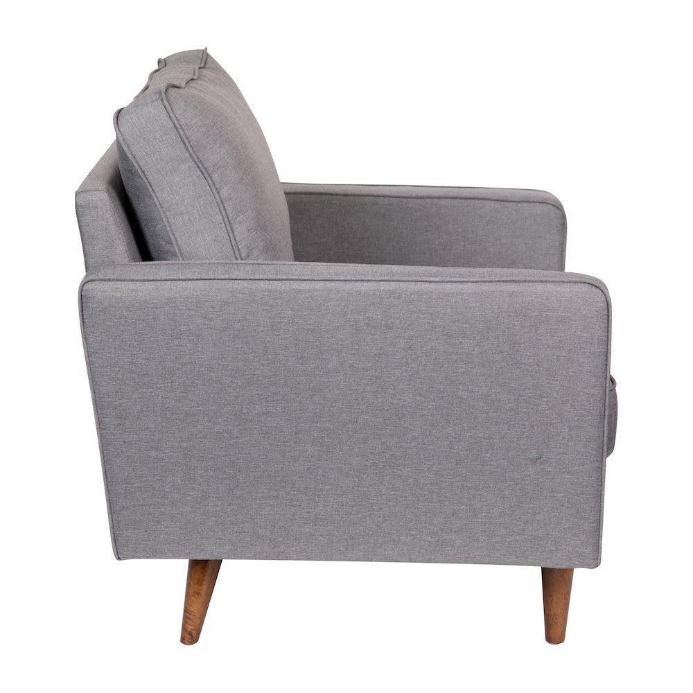 Armchair with Tufted Faux Linen Upholstery, Solid Wood Legs in Slate Gray