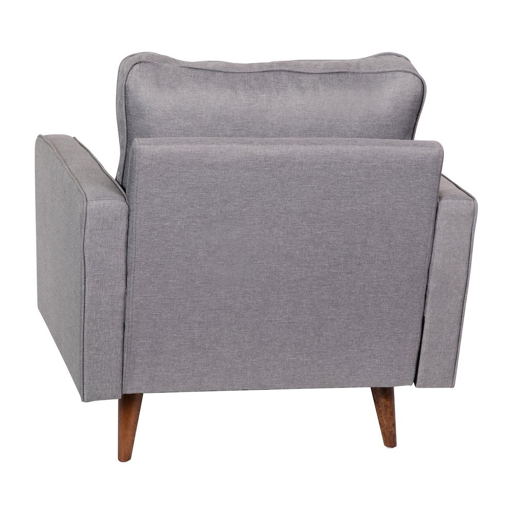 Armchair with Tufted Faux Linen Upholstery, Solid Wood Legs in Slate Gray