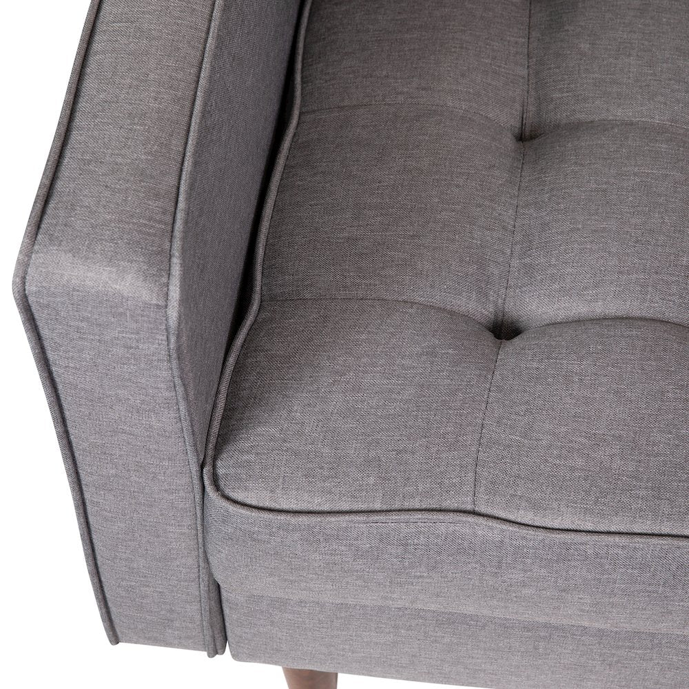Armchair with Tufted Faux Linen Upholstery, Solid Wood Legs in Slate Gray