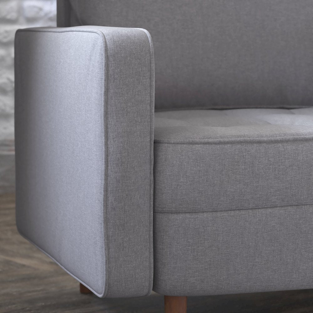 Armchair with Tufted Faux Linen Upholstery, Solid Wood Legs in Slate Gray