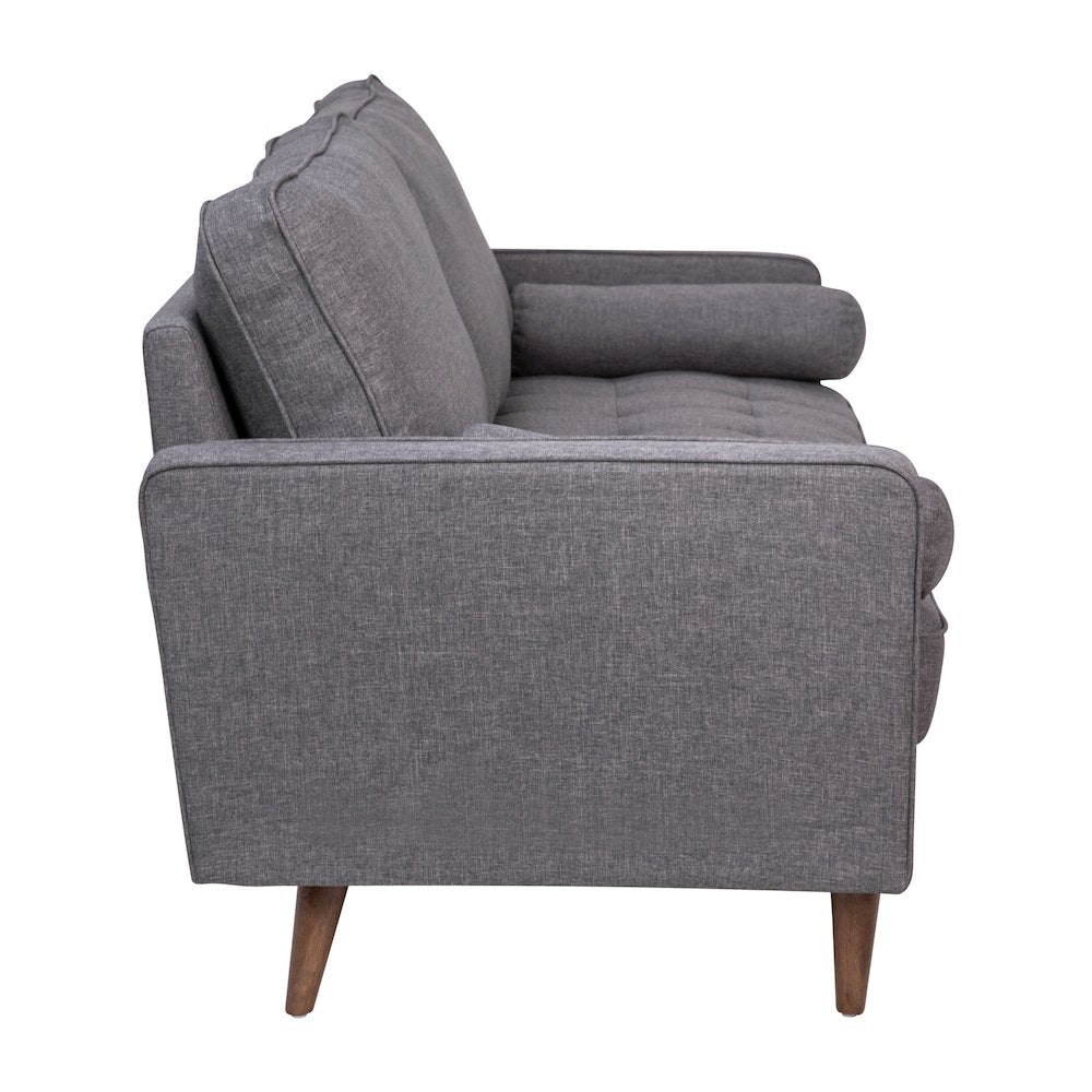 Mid-Century Sofa with Tufted Faux Linen Upholstery, Solid Wood Legs in Dark Gray