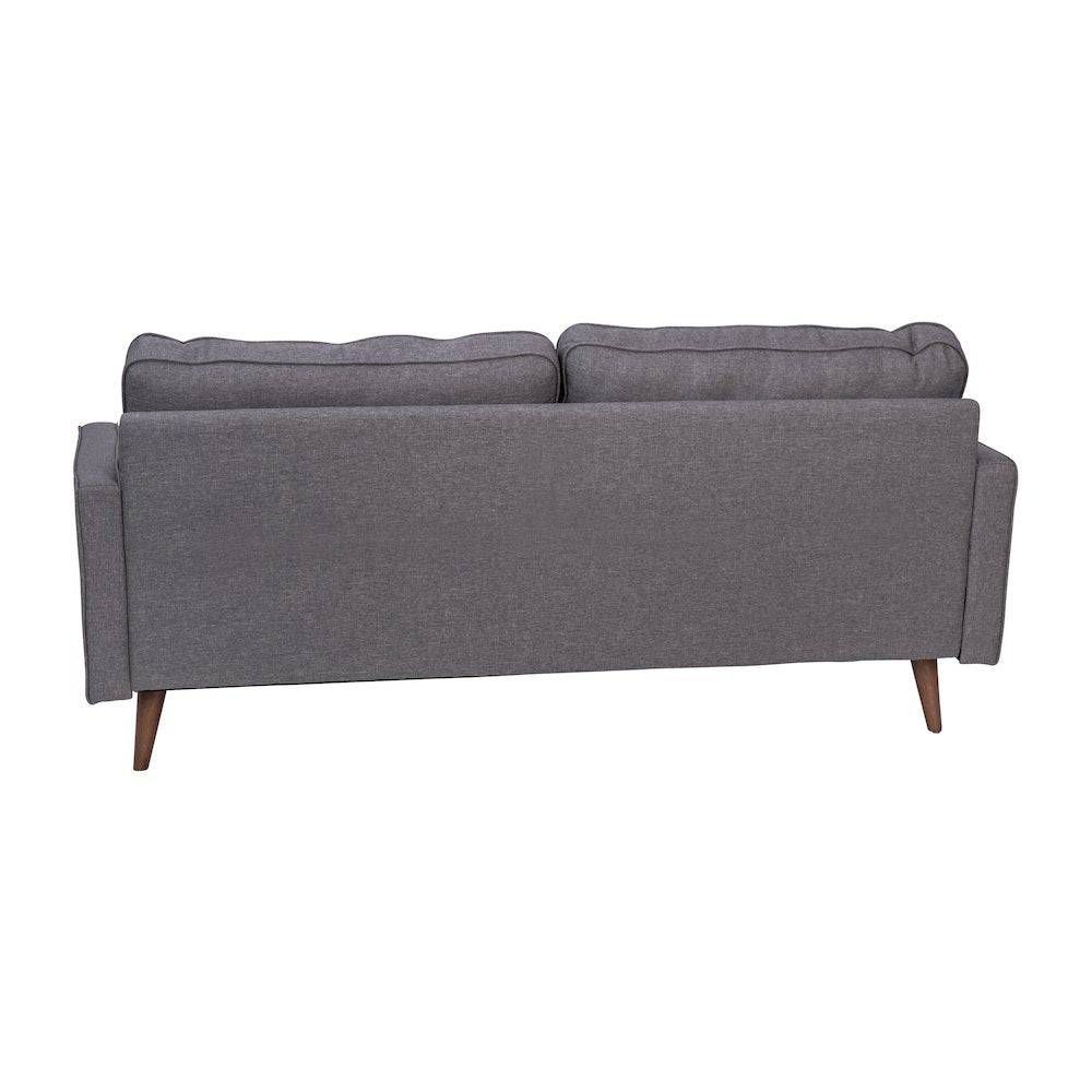 Mid-Century Sofa with Tufted Faux Linen Upholstery, Solid Wood Legs in Dark Gray