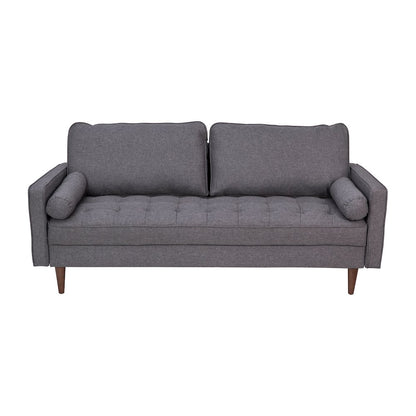 Mid-Century Sofa with Tufted Faux Linen Upholstery, Solid Wood Legs in Dark Gray