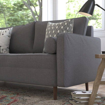 Mid-Century Sofa with Tufted Faux Linen Upholstery, Solid Wood Legs in Dark Gray