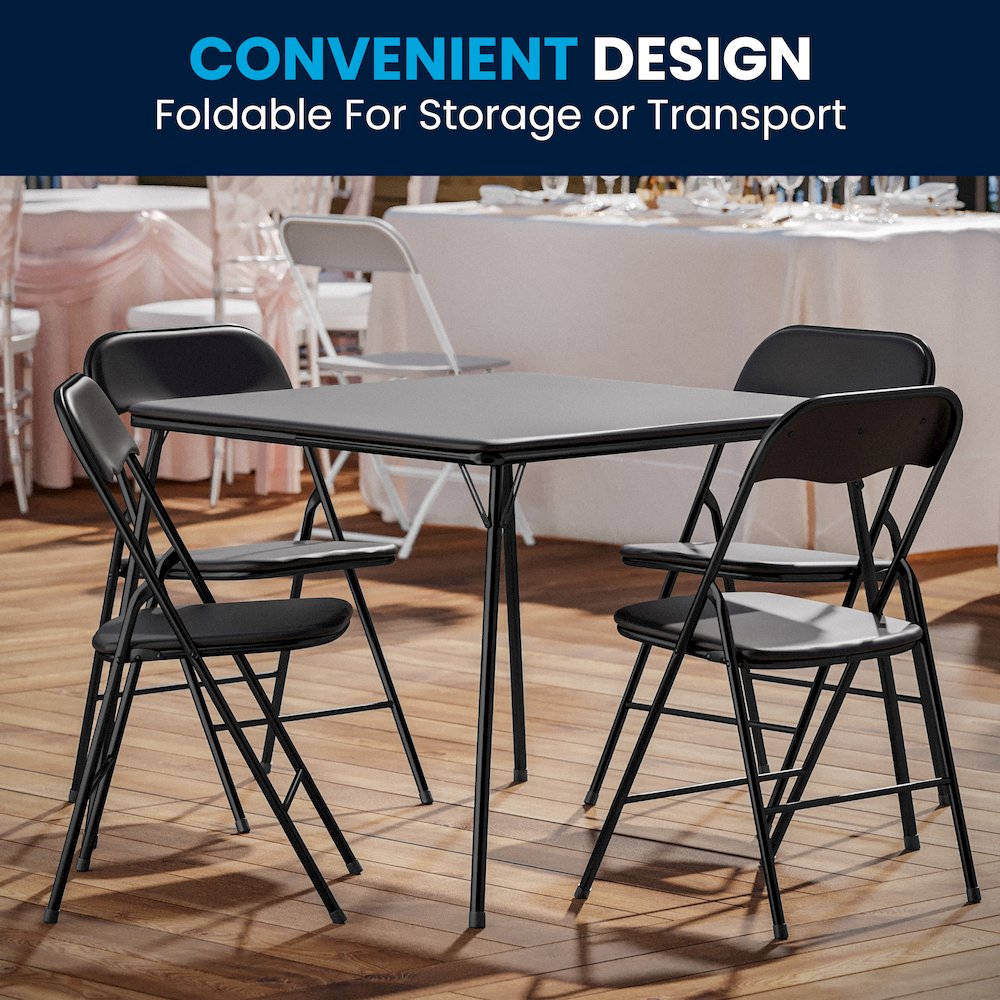 5 Piece Black Folding Card Table and Chair Set