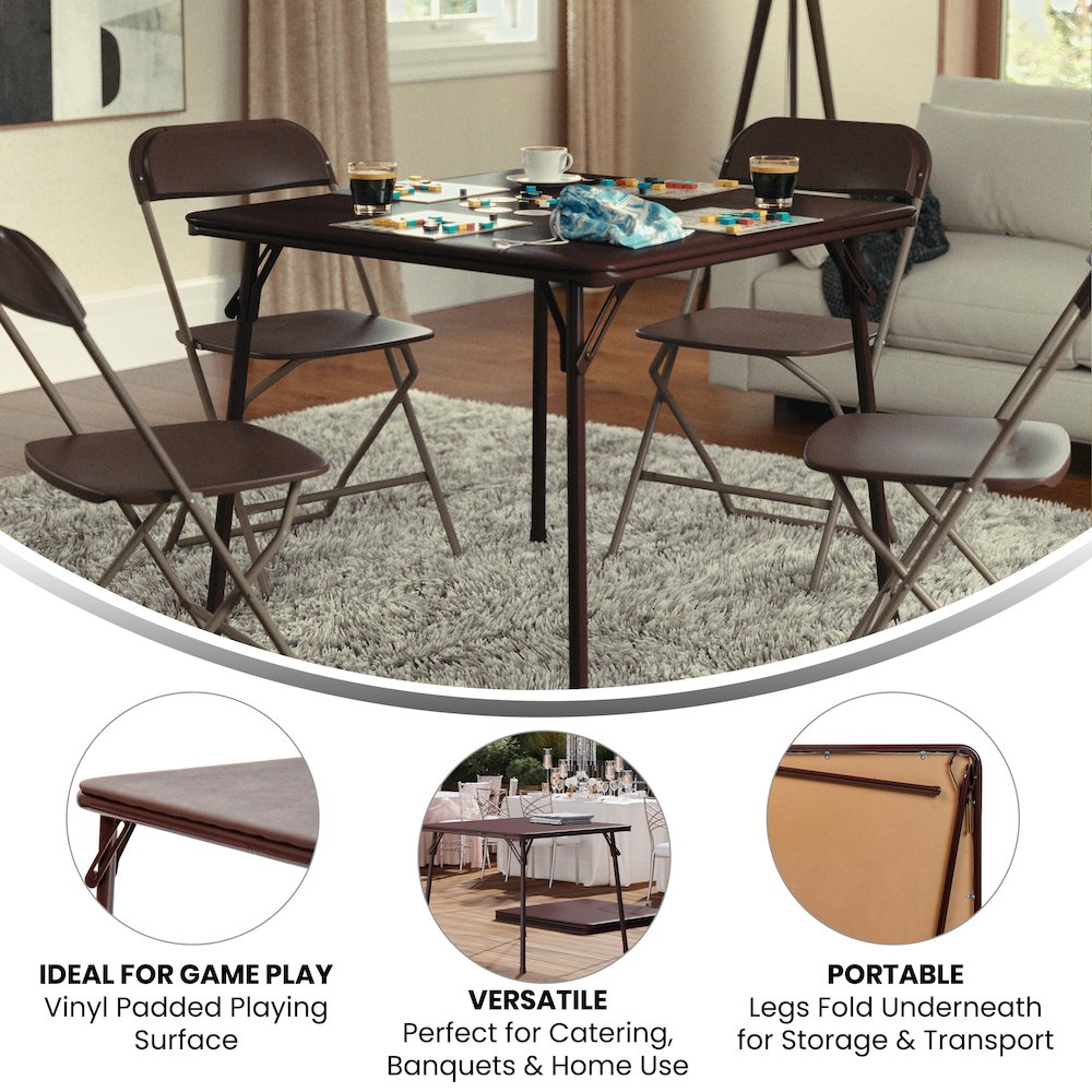Brown Folding Card Table - with Collapsible Legs