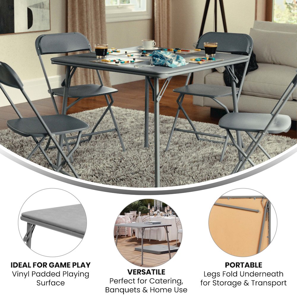 Gray Folding Card Table - with Collapsible Legs