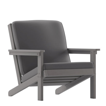 Adirondack Style Deep Seat Patio Club Chair with Cushions, Gray/Gray