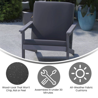 Adirondack Style Deep Seat Patio Club Chair with Cushions, Gray/Gray