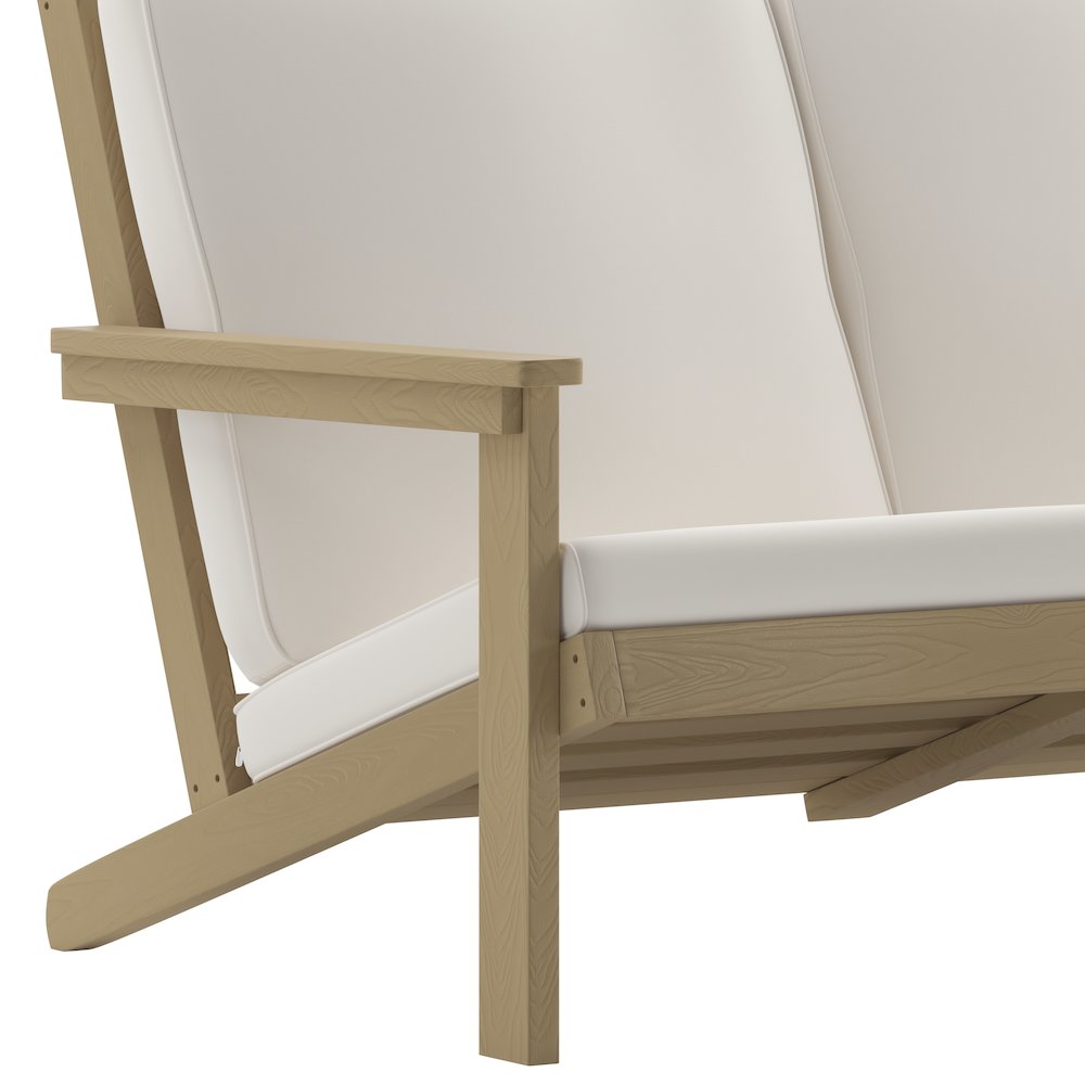 Adirondack Style Deep Seat Patio Loveseat with Cushions, Natural Cedar/Cream