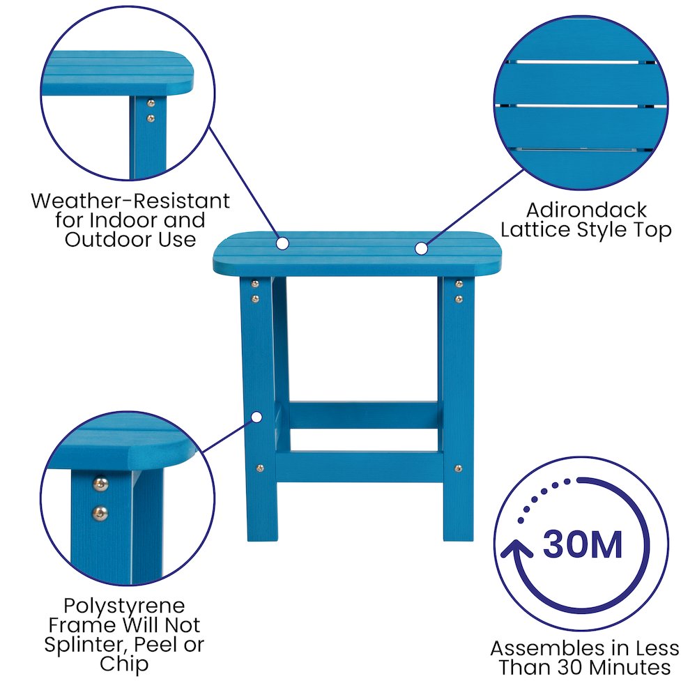 2 Pack All-Weather Poly Resin Wood Adirondack Chairs with Side Table in Blue
