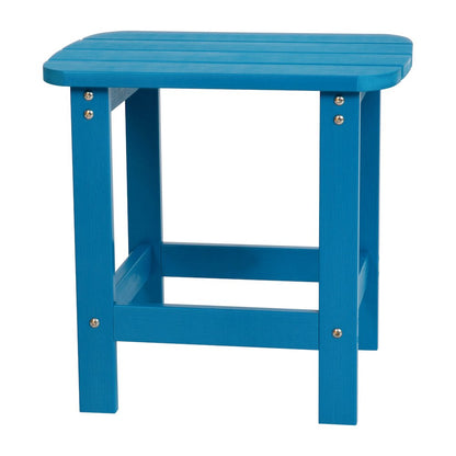 2 Pack All-Weather Poly Resin Wood Adirondack Chairs with Side Table in Blue
