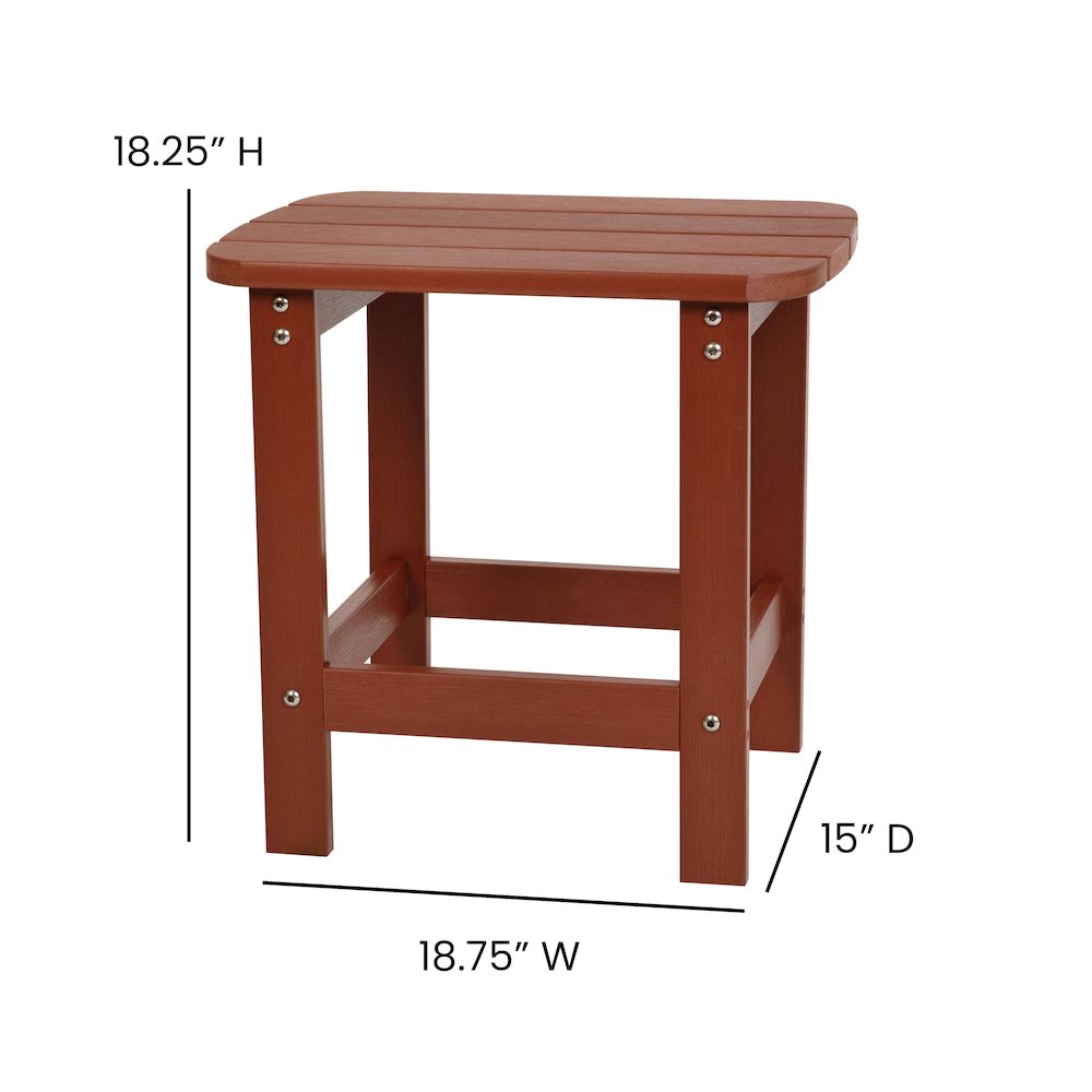 2 Pack All-Weather Poly Resin Wood Adirondack Chairs with Side Table in Red