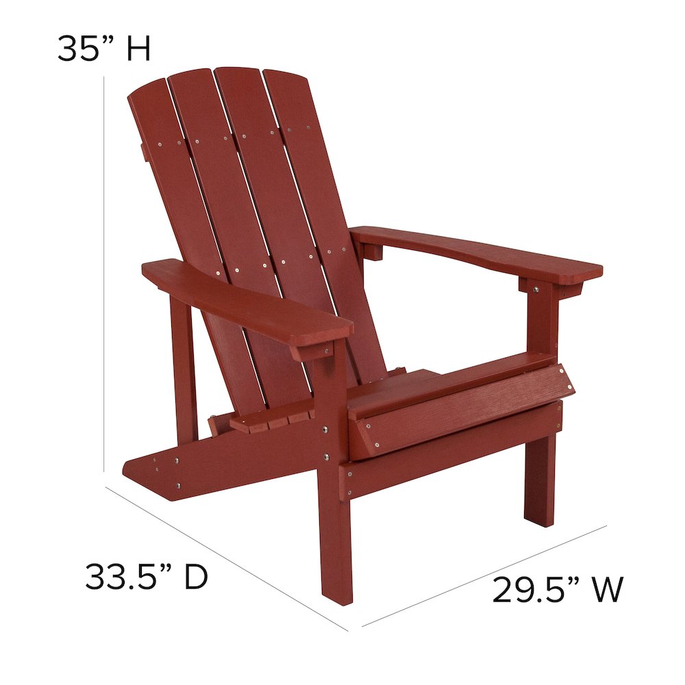 2 Pack All-Weather Poly Resin Wood Adirondack Chairs with Side Table in Red