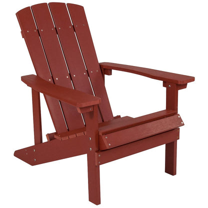 2 Pack All-Weather Poly Resin Wood Adirondack Chairs with Side Table in Red