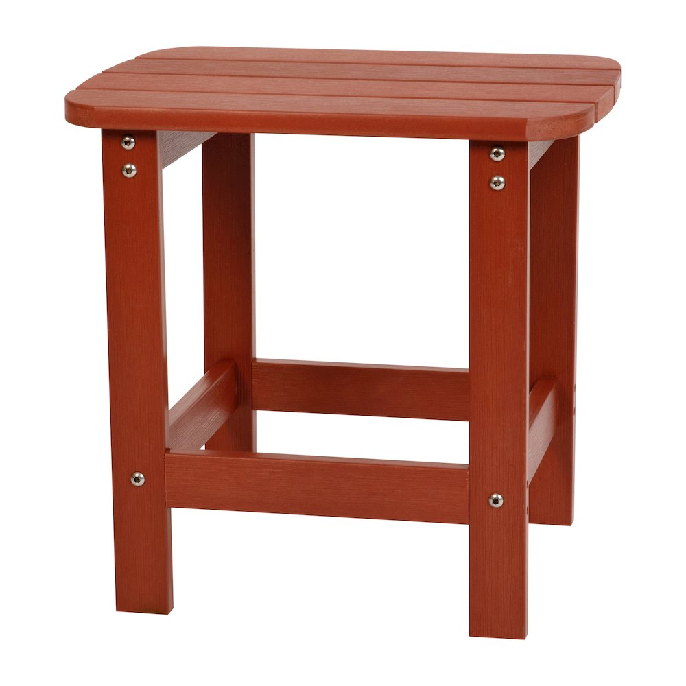 2 Pack All-Weather Poly Resin Wood Adirondack Chairs with Side Table in Red