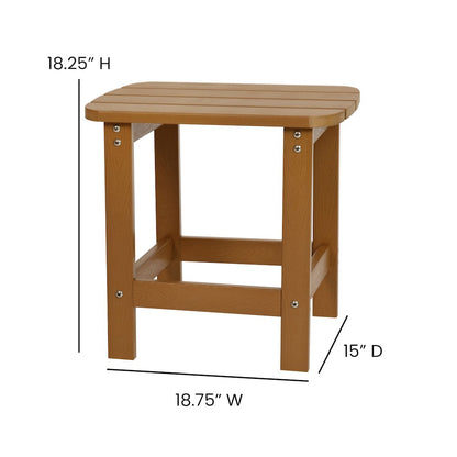 2 Pack All-Weather Poly Resin Wood Adirondack Chairs with Side Table in Teak