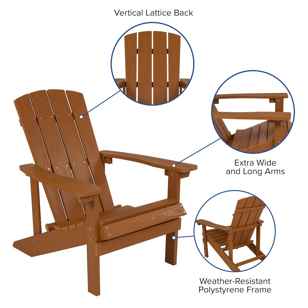 2 Pack All-Weather Poly Resin Wood Adirondack Chairs with Side Table in Teak