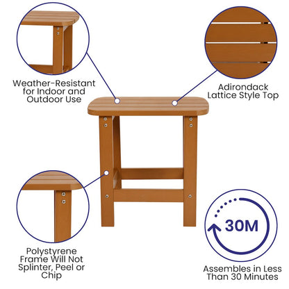 2 Pack All-Weather Poly Resin Wood Adirondack Chairs with Side Table in Teak