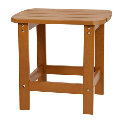 2 Pack All-Weather Poly Resin Wood Adirondack Chairs with Side Table in Teak