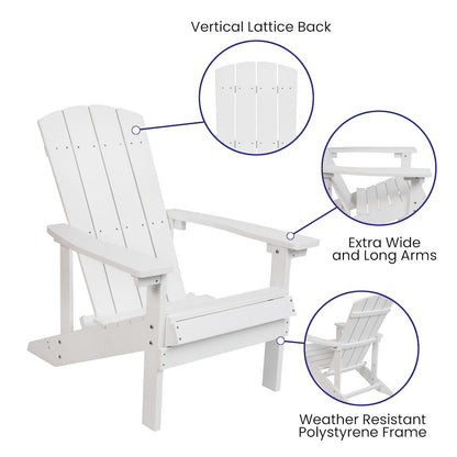 2 Pack All-Weather Poly Resin Wood Adirondack Chairs with Side Table in White