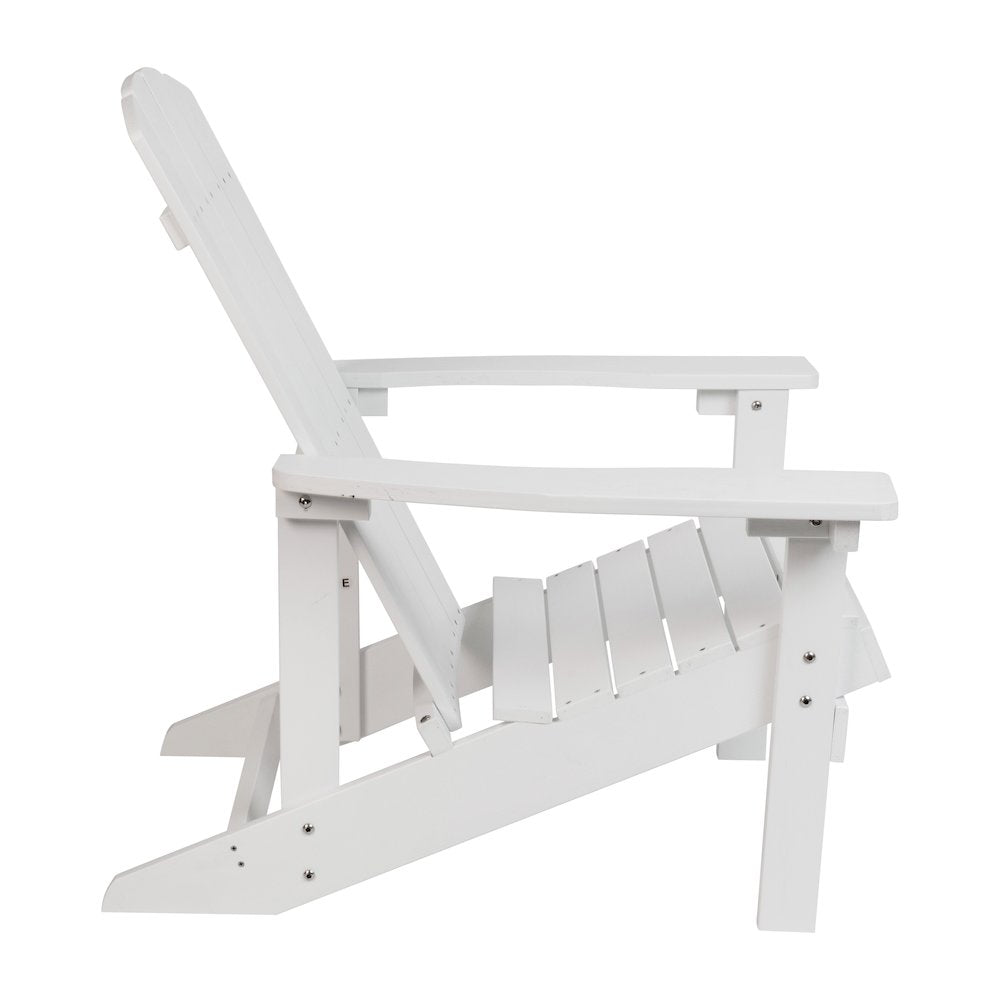 2 Pack All-Weather Poly Resin Wood Adirondack Chairs with Side Table in White