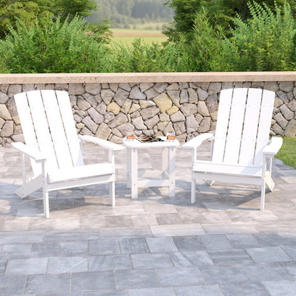 2 Pack All-Weather Poly Resin Wood Adirondack Chairs with Side Table in White