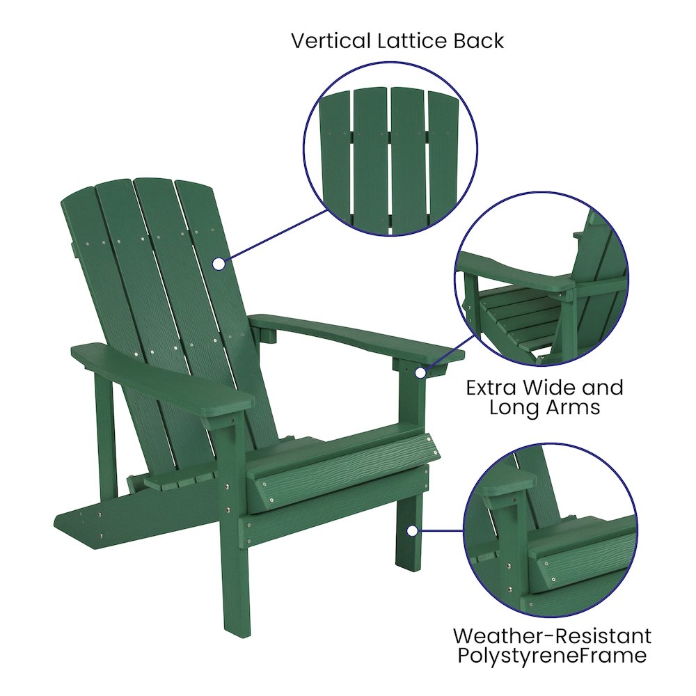 Commercial All-Weather Poly Resin Wood Adirondack Chair in Green