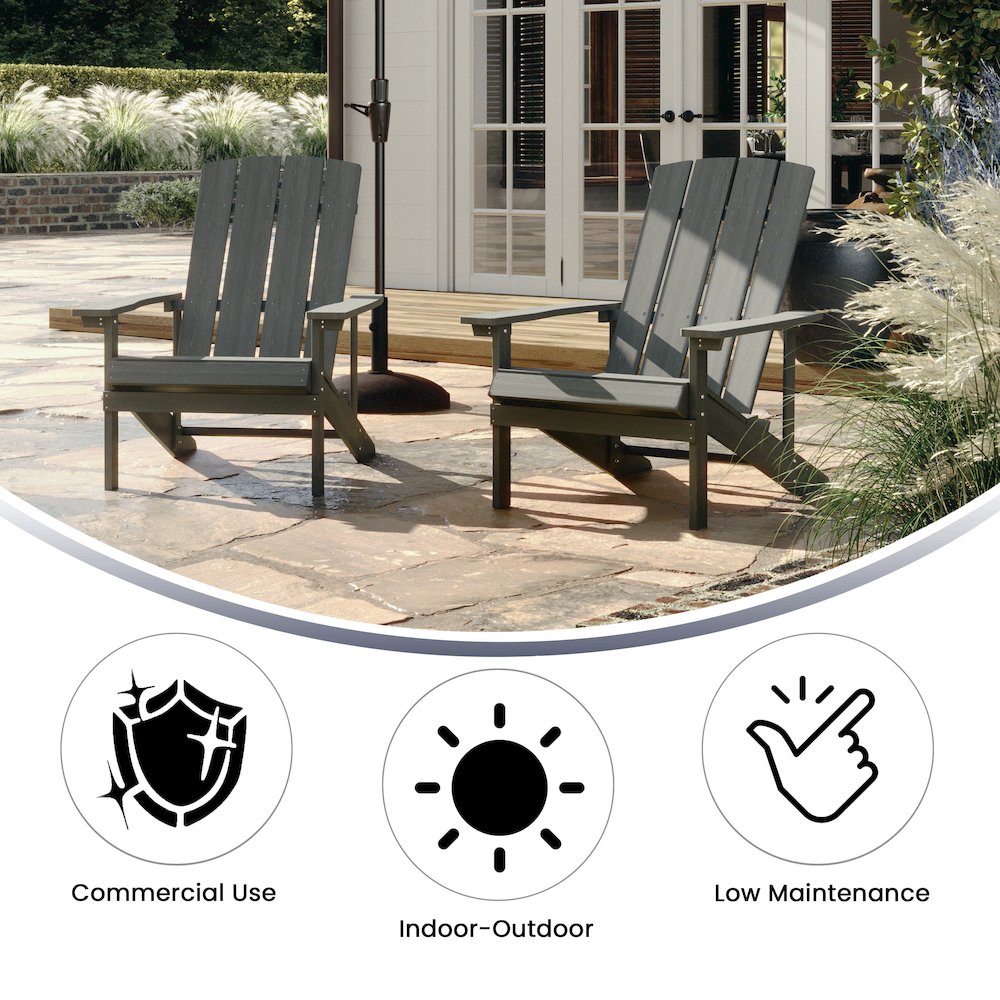 Commercial All-Weather Poly Resin Wood Adirondack Chair in Gray