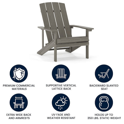 Commercial All-Weather Poly Resin Wood Adirondack Chair in Gray