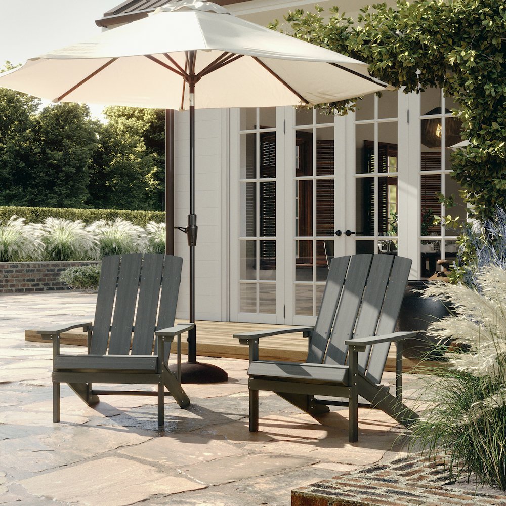 Commercial All-Weather Poly Resin Wood Adirondack Chair in Gray