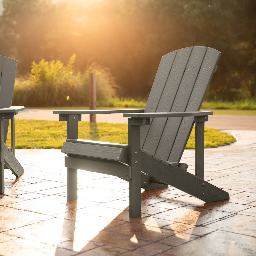 Commercial All-Weather Poly Resin Wood Adirondack Chair in Gray