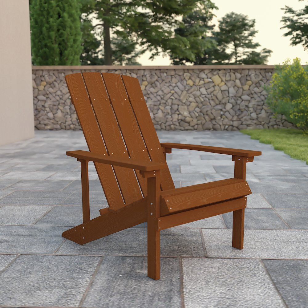 Commercial All-Weather Poly Resin Wood Adirondack Chair in Teak