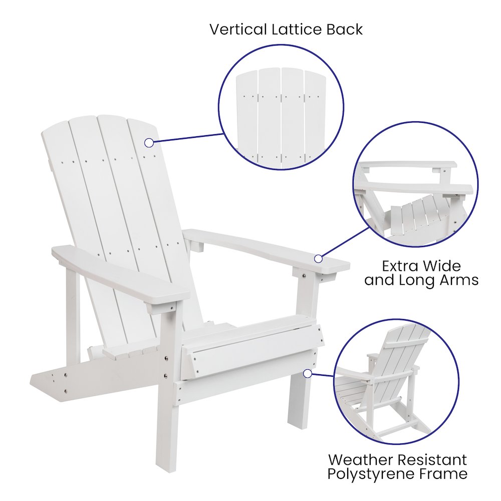 Commercial All-Weather Poly Resin Wood Adirondack Chair in White